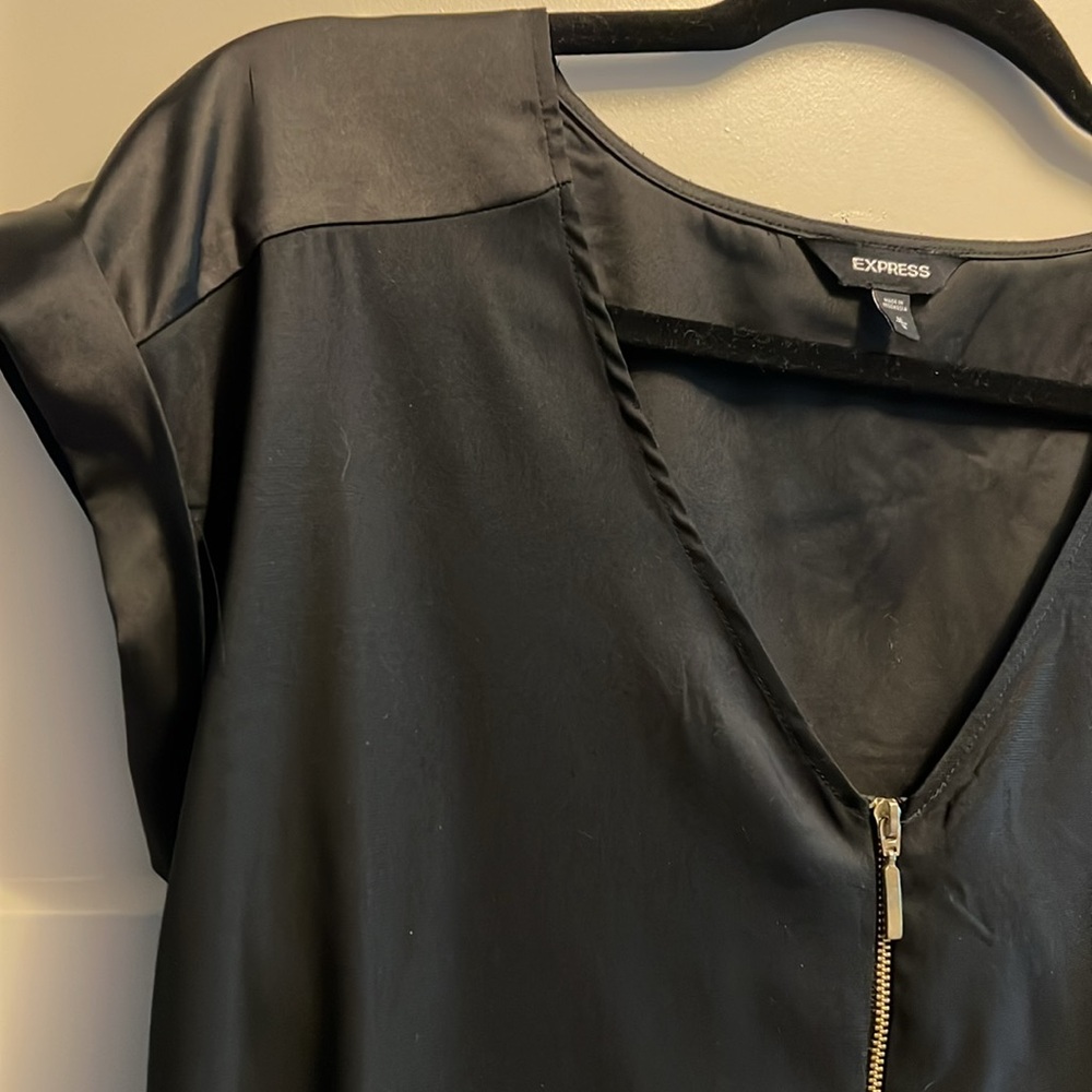 Express Zip-Front Satin Blouse - Picture 7 of 9